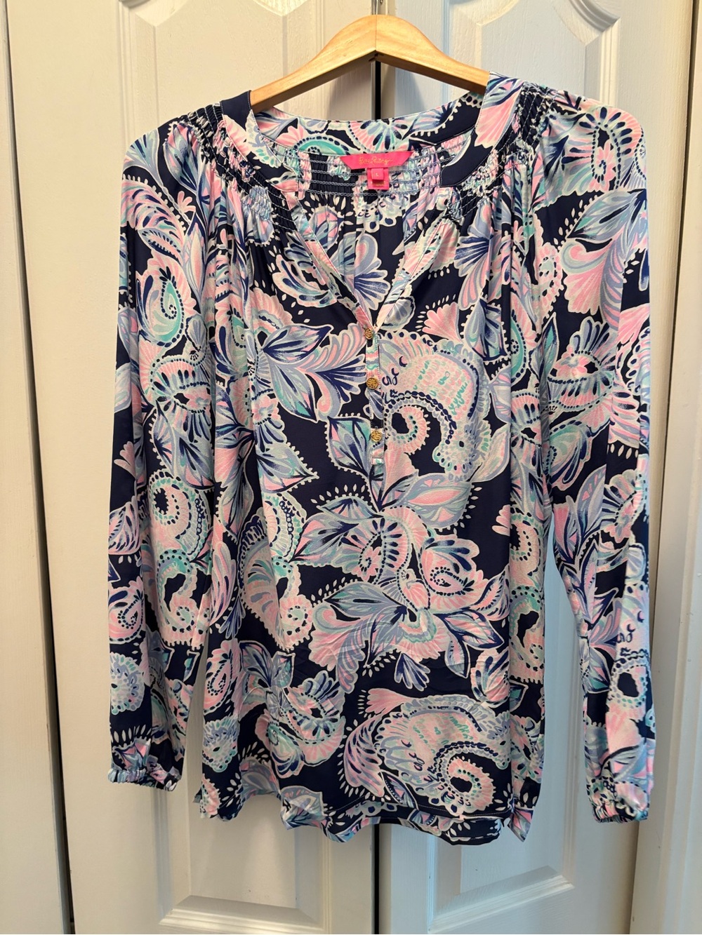 Lily Pulitzer Navy Floral Paisley Long-Sleeve Women’s Top